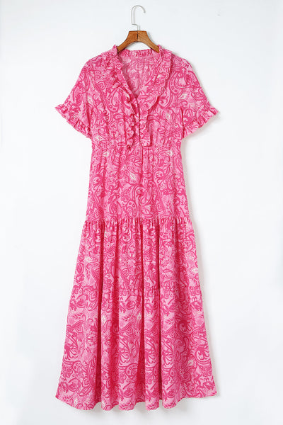 Mid-sleeve V-neck Bohemian Long Dress