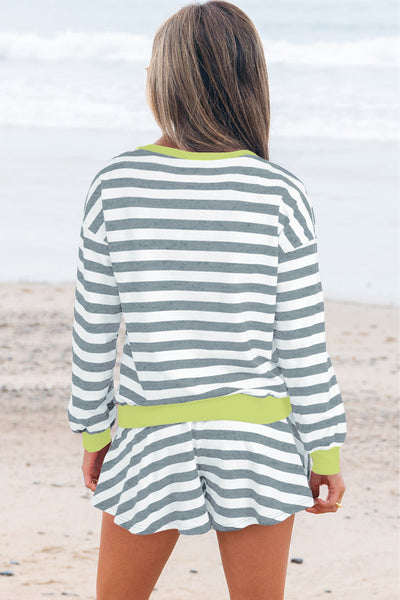 Women's Casual Summer Striped Two-Piece Cotton Shorts Set - Relaxed Fit, Stylish & Comfortable for Everyday Wear