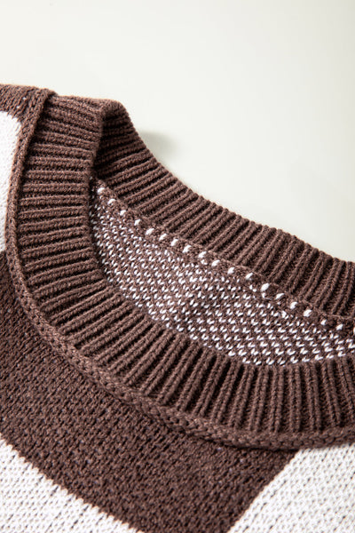 Chic Brown Checkered Sweater for Women - Cozy Knit Pullover with Relaxed Fit for Effortless Casual Style