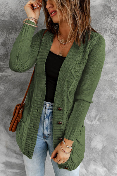 Cozy Women's Green Cardigan with Button Closure and Pockets  Stylish Layering Essential for Every Occasion