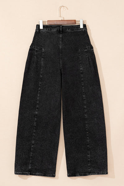 chic women's dark grey pleated wide leg denim pants with mineral wash - easy and wearable for everyday fashion made for easy styling and wardrobe with