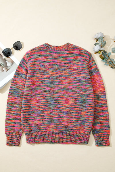Cozy Women's Purple Space Dye Crew Neck Sweater - Stylish Knitwear for Casual Outings and Everyday Comfort