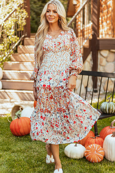 Elegant Floral Print Long Sleeve Dress for Women - Flattering Fit Perfect for Casual & Formal Events