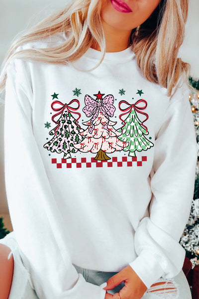 Women's White Bow Christmas Tree Graphic Sweatshirt