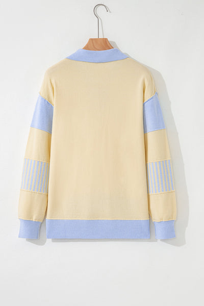 Women's Sky Blue Color Block Polo Sweater in Viscose Blend