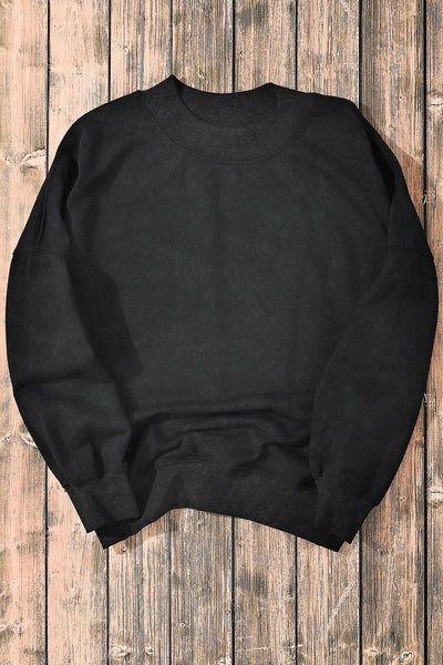 Cozy Women's Black Drop Shoulder Crew Neck Sweatshirt - Effortless Casual Pullover for Ultimate Comfort and Style