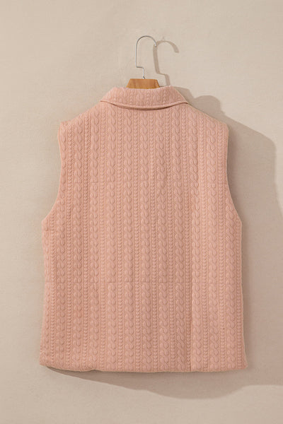 Pale Chestnut Cable Textured Zip Up Vest Jacket