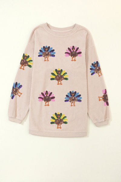 Oversized Apricot Corduroy Turkey Graphic Sweatshirt with practical styling and dependable silhouette control.
