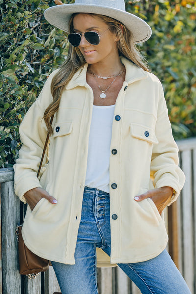 Stylish Beige Button-Up Shirt Jacket for Women - Versatile Layering Top with Turn Down Collar for All Seasons