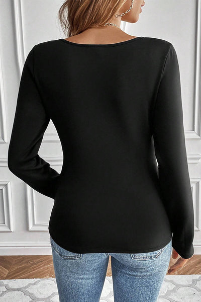 Women's Cozy Black Thermal Scoop Neck Top - Slim Fit Long Sleeve for Stylish Comfort and Versatile Layering made for easy styling and wardrobe