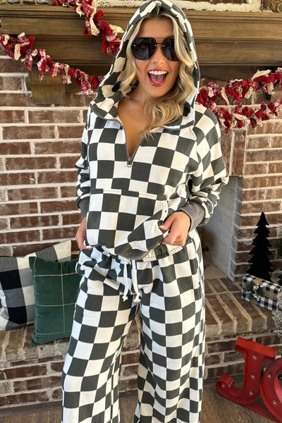 cozy women's gray checkered half zip hoodie trendy casual fashion with comfortable fit for everyday wear made for easy styling and wardrobe with