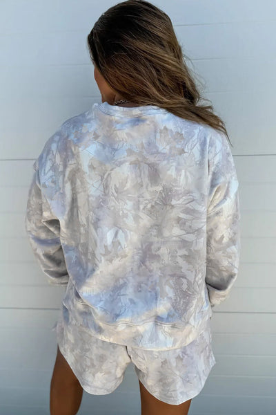 Beige Camo Print Pullover Top with Elastic Waist Casual Shorts Set for Women Stylish & Comfortable Summer Outfit