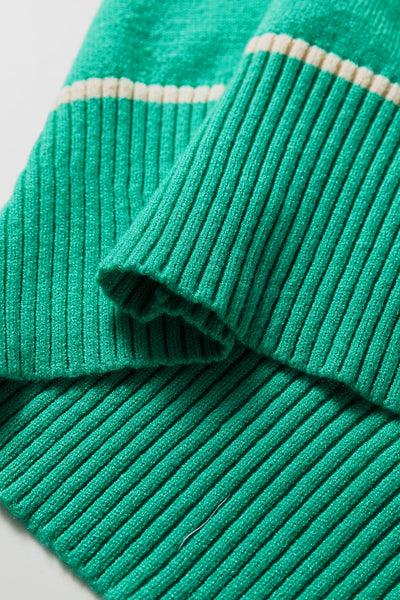 Women's Sea Green Viscose Blend Relaxed Knit Sweater with Trim
