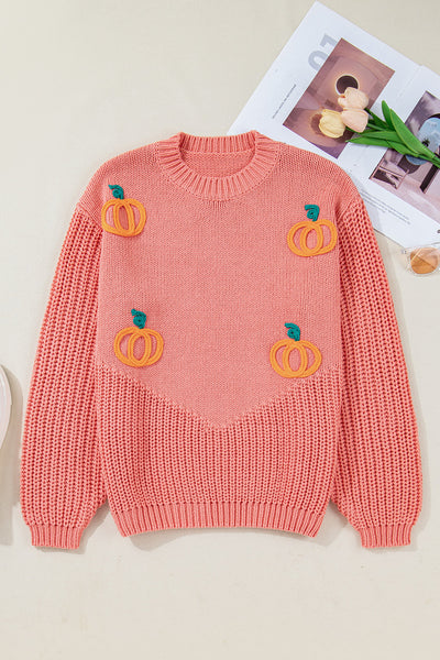Women's Cozy Pumpkin Embroidered Sweater - Cute Autumn Style, Comfortable Fit for Fall Fashion Outfits