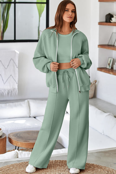 Aqua Women's Stylish Activewear Set: Drop Shoulder Zip-Up Jacket & Comfortable Drawstring Pants in Vibrant Aqua