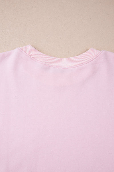 Cozy Light Pink Color Block Batwing Sleeve Sweatshirt for Women - Loose Fit Casual Style Perfect for Everyday Wear