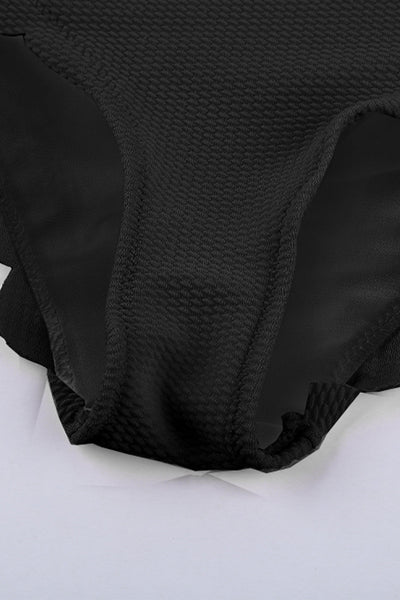 Scalloped One-Shoulder Black Bikini for Beach and Vacation