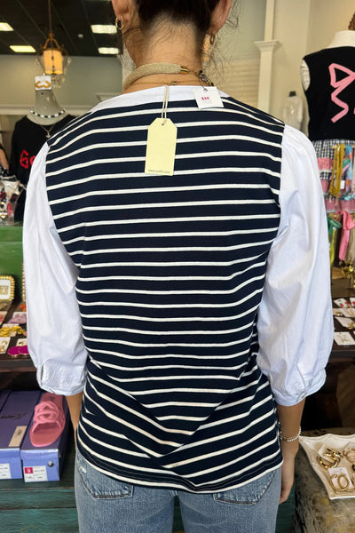 Stylish Women's Black Striped V-Neck 3/4 Sleeve Patchwork Top - Versatile Fashion for Any Occasion