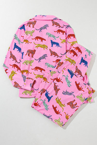 Women's Pink Cheetah Print Pajama Set - Trendy Sleepwear Top & Pants for Cozy Lounging and Relaxation