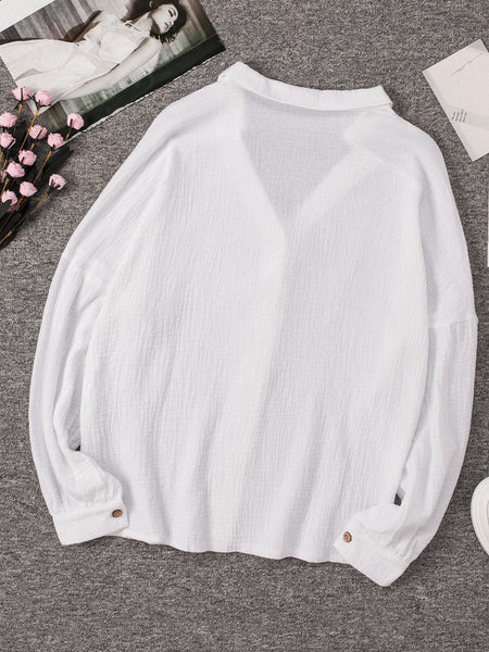 Cotton Linen Button Sleeve Blouse with Balloon Sleeves