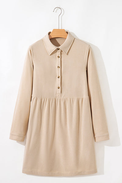 Stylish Women's Warm Tan Corduroy Mini Dress - Comfortable Fit for Casual Outings and Fall Gatherings