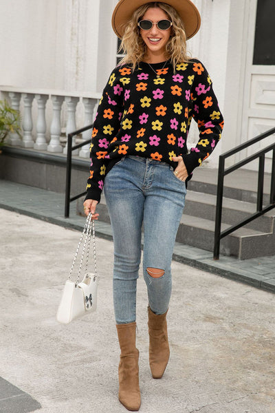 Cozy Women's Lightweight Floral Knit Sweater - Stylish Pullover for Spring & Summer Casual Outfits