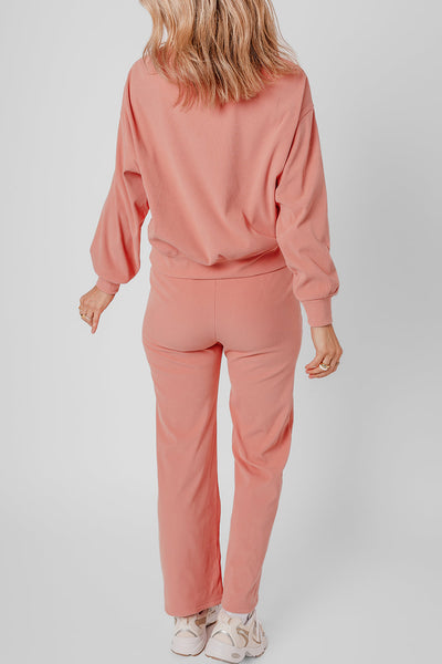 Stylish Women's Blossom Ribbed Knit Lounge Set with Drop Shoulders, Pockets, and Soft, Comfortable Fabric for Relaxation