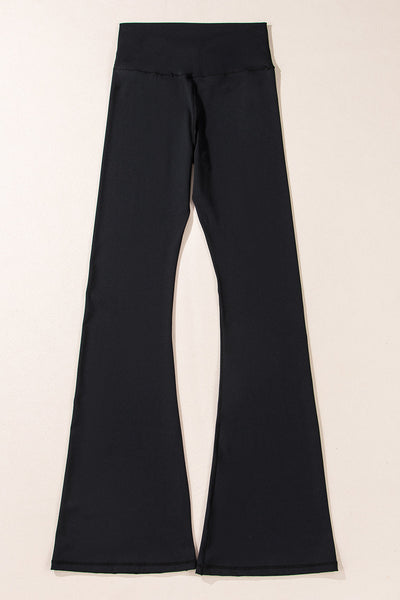 Women Black High-Waisted V-Shape Flared Leggings - Stylish Comfort for Casual and Active Wear Enthusiasts