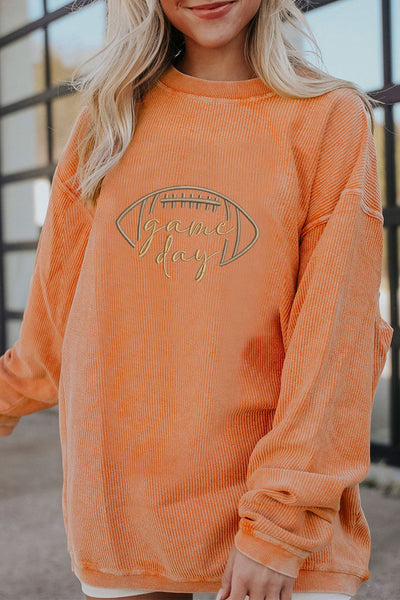 Women's Embroidered Game Day Ribbed Sweatshirt in Burnt Orange