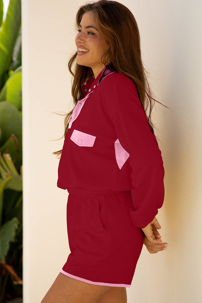 Cozy Women's Half Button Sweatshirt & Shorts Set in Soft Fabric - Casual Lounge Outfit for Relaxing & Outings