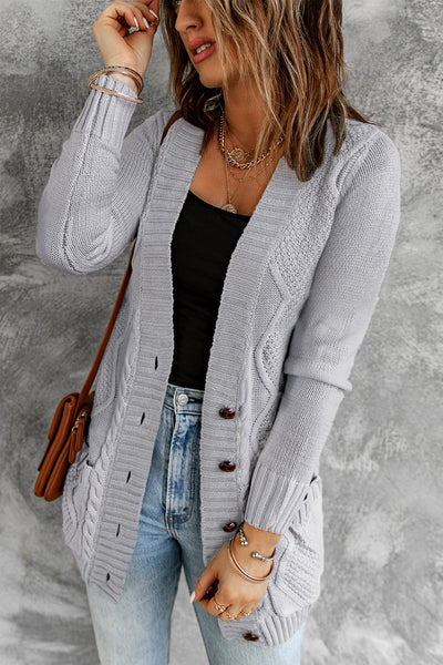 Cozy Gray Women's Cardigan with Button Closure and Front Pockets - Casual Knit Sweater for Effortless Everyday Style