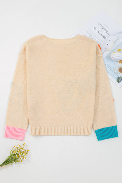 Trendy Women's Floral Knit Sweater - Cozy, Soft Pastel Colors for Casual Spring Style and Comfort