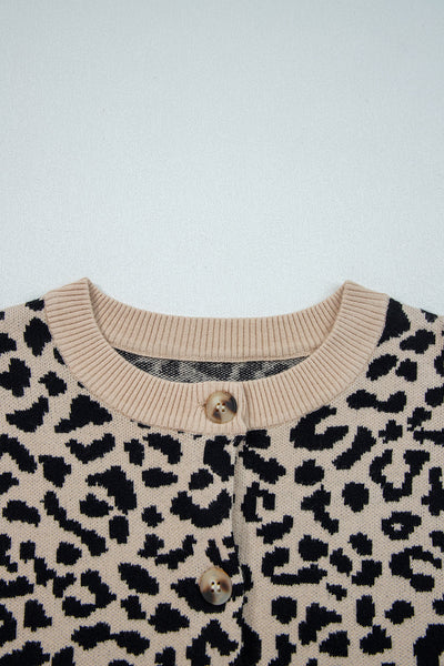 Women's Cozy Black Leopard Print Chunky Knit Cardigan Sweater with Drop Shoulders for Stylish Warmth made for easy styling and wardrobe coordination,