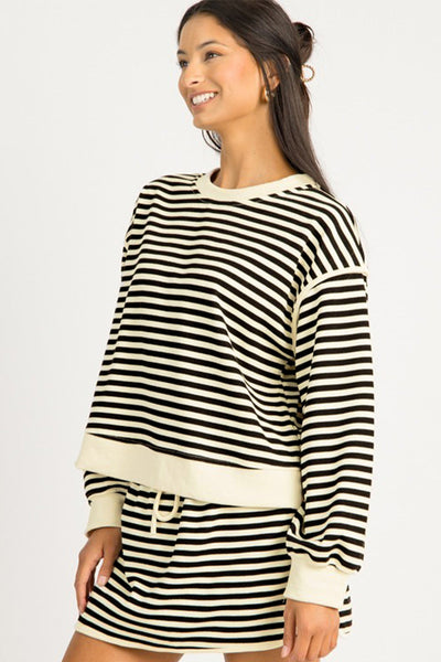 Women's Striped Two-Piece Skirt Set with Drop Shoulder Top