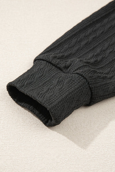 Chic Black Textured Knit Cardigan for Women with Side Pockets and Open Front  Stylish Layering Essential
