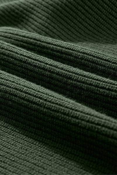 Women's Cozy Jungle Green V-Neck Sweater with Lantern Sleeves and Knot Back Detail - Perfect for Any Occasion