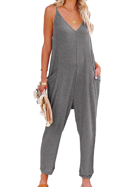 Elevate Your Street Style with Women's Sleeveless V-Neck Jumpsuit