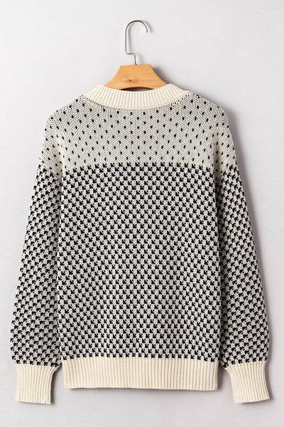 Stylish Women's Black Lantern Sleeve Sweater with Contrast Pattern - Cozy Fall Essential for Trendy Looks