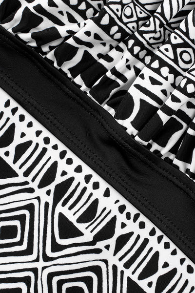 Chic Monochrome Print Strappy Back Tankini Swimsuit