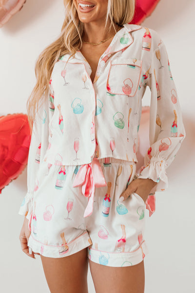 Women's Champagne and Ring Print 100% Viscose Pajama Set with practical styling and dependable silhouette control.