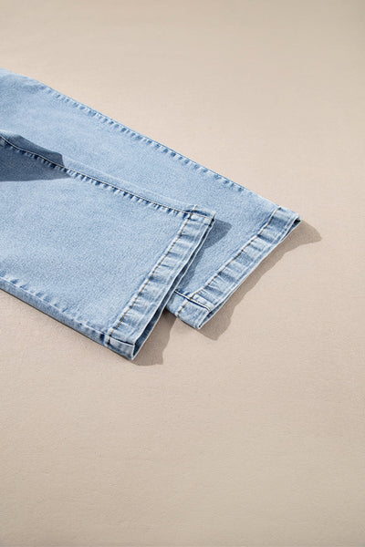 Women's High-Waisted Light Wash Wide-Leg Jeans with Patch Pockets