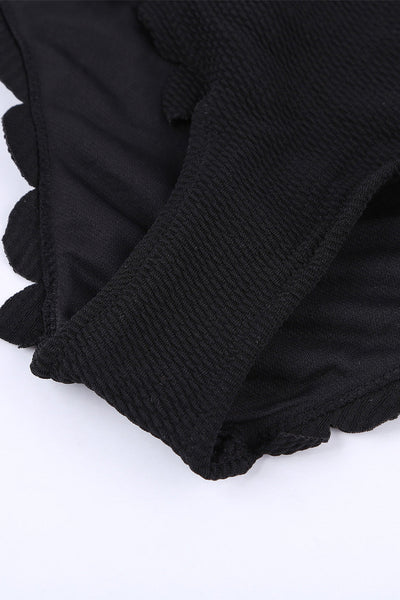 Scalloped One-Shoulder Black Bikini for Beach and Vacation