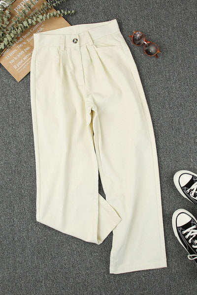 Chic Women's Beige High Waist Straight Leg Corduroy Pants for Effortless Style and All-Day Comfort