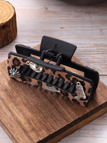 Leopard Print Square Hair Clip with Western Flair