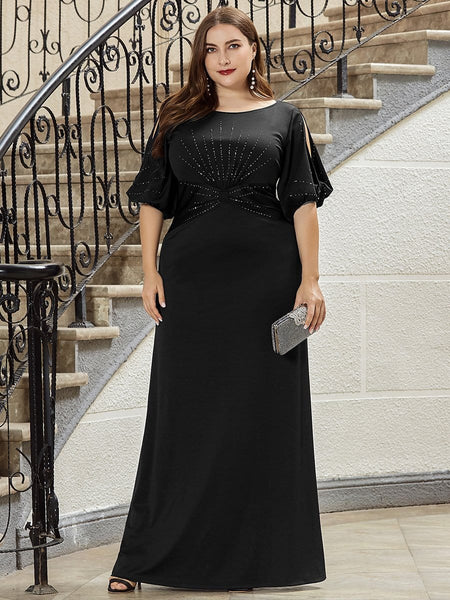 Women's Embellished Cold-Shoulder Evening Gown in Obsidian Black