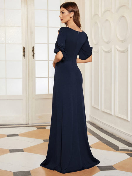 Women's Embellished Cold-Shoulder Evening Gown in Obsidian Black