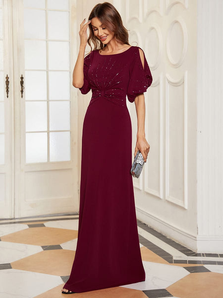 Women's Embellished Cold-Shoulder Evening Gown in Obsidian Black