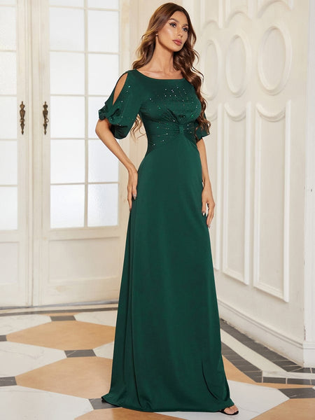Women's Embellished Cold-Shoulder Evening Gown in Obsidian Black