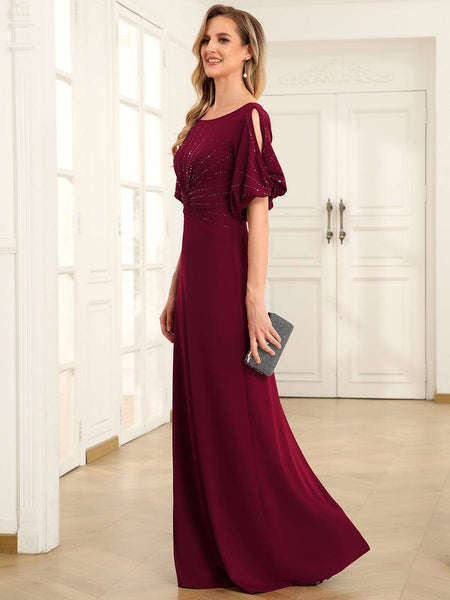 Women's Embellished Cold-Shoulder Evening Gown in Obsidian Black