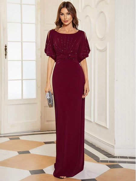 Women's Embellished Cold-Shoulder Evening Gown in Obsidian Black